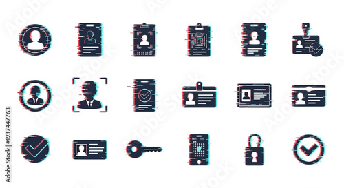 Digital identity verification icons set.