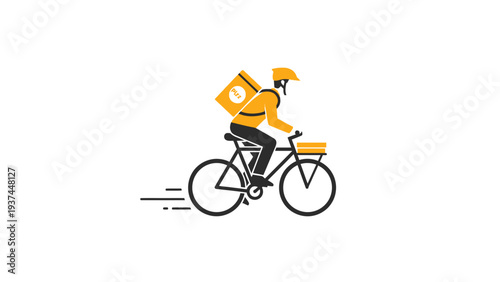 Man riding bicycle with delivery bag.