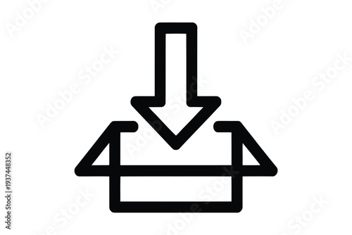 An icon representing an arrow pointing down into an open box.