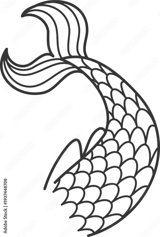Fototapeta premium Magic fish tail. Mermaid symbol. Fantasy drawing