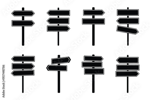 Black Directional Signs on Poles