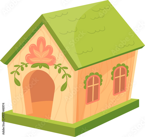 Wooden house cartoon icon. Handcraft kid toy