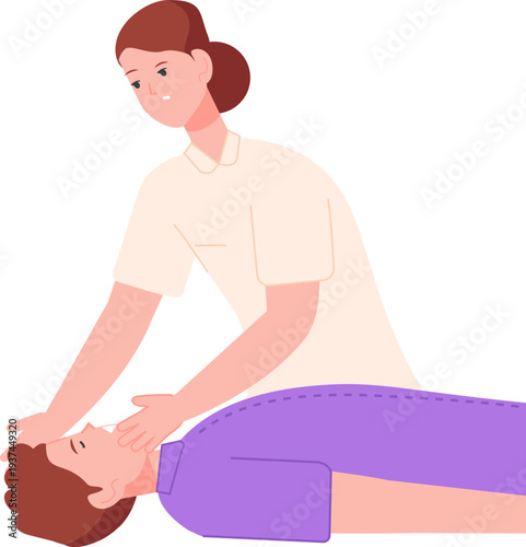 Check patient condition. First emergency aid step