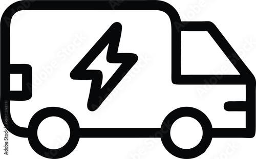 Delivery van with a prominent lightning bolt symbol representing electric power or swift service