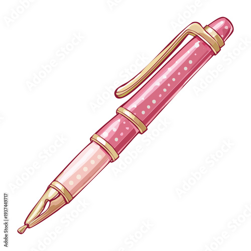 Illustration of a pink ballpoint pen for creative writing and note taking features in personal journal application interface design and icons