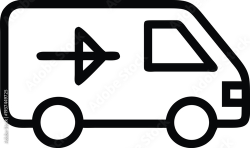 Delivery Van with Forward Arrow Symbol Expressing Quick Shipping and Transport Service