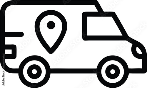 Delivery Van with GPS Location Pin for Real Time Tracking and Logistics Services