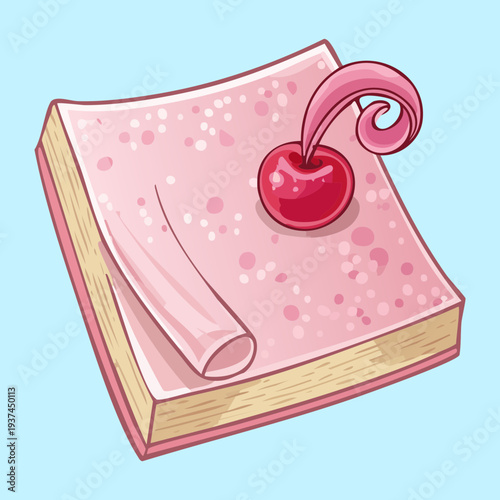 Illustration of a pink book with a cherry decoration for creative storytelling and personal journal icons in mobile application interface design