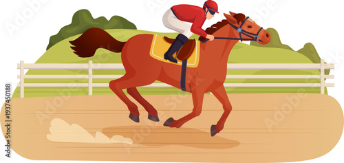 Professional jockey on galloping horse. Equestrian race competition