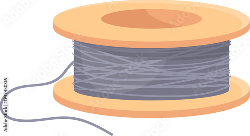 Thread spool cartoon icon. Wooden needlecraft tool