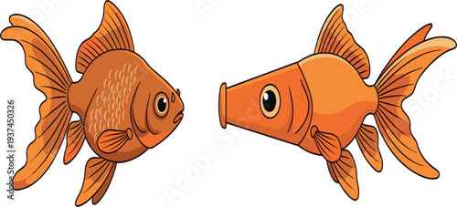 Creative Cartoon Goldfish with Unique Conical Nose and Classic Goldfish Design for Fun Aquatic Artwork
