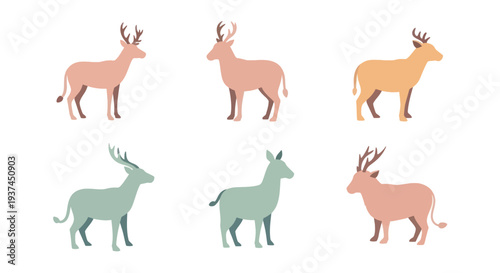 Cute stylized flat design deer and elk icons isolated on white background, wildlife animal illustration perfect for nature and forest projects