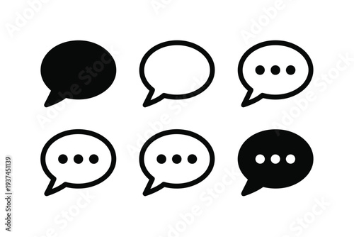 Black and White Speech Bubbles with Dots on Plain Background for Communication and Dialogue