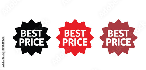 Best Price Labels in Black, Red, and Maroon on White Background for Shopping and Sales
