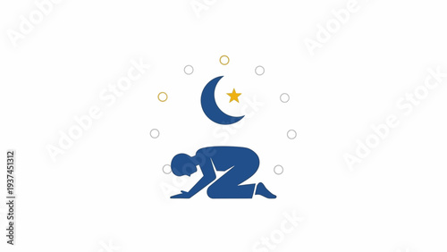 Person Praying Under Crescent Moon Star.