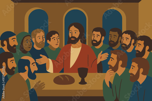 Maundy Thursday Last Supper Scene with Jesus Teaching the New Commandment of Love