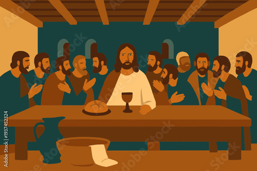 Maundy Thursday Upper Room with Last Supper Table and Foot Washing Preparation