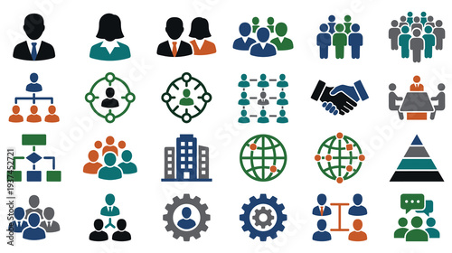 Business management and human resources icons set for corporate data