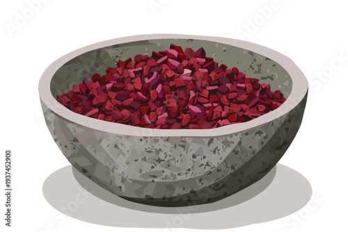 sumac tree spice in stone bowl isolated