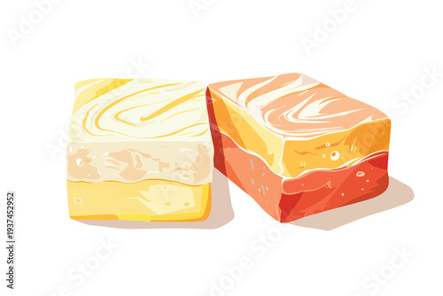 Two handmade soap bars with natural tones isolated