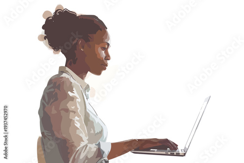 woman using laptop isolated