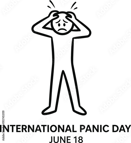 Cartoon depiction of a person celebrating international panic day on june 1st