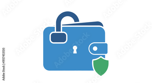 Blue padlock with green shield icon.