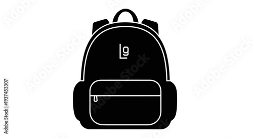 Black backpack with white outline details.