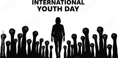 Silhouettes of young people celebrating international youth day with unity and solidarity