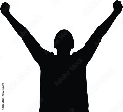 Silhouette of a person celebrating with arms raised in triumph