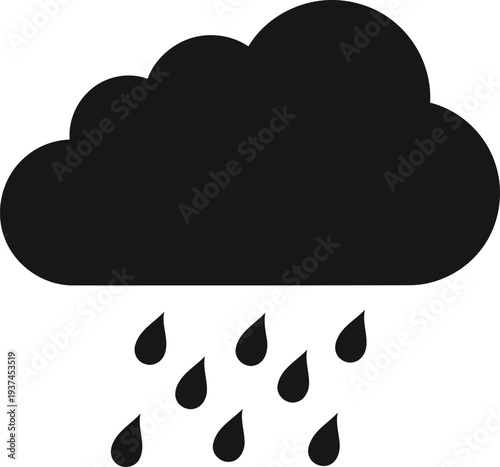 A simple black and white illustration of a rain cloud releasing droplets