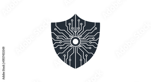 Black shield with circuit board design.