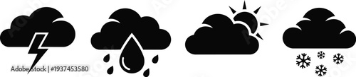 Four distinct weather conditions depicted with simple icons.