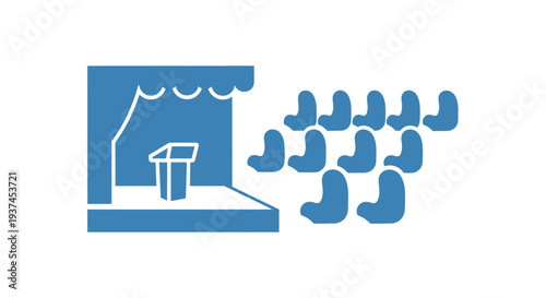 Blue audience listening to speaker presentation.