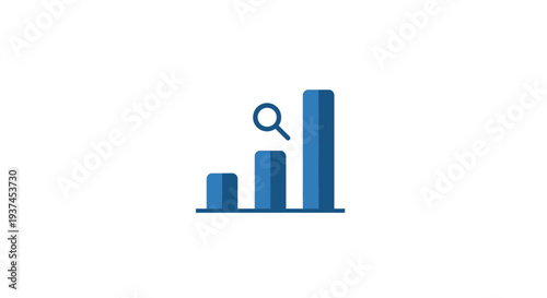 Blue bar chart with magnifying glass.