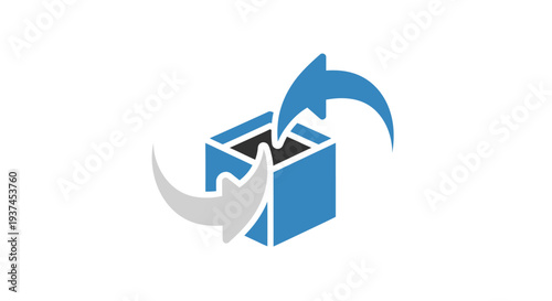 Blue box with white and blue arrows.