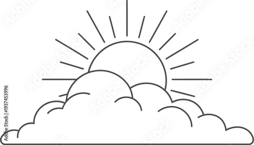 A minimalist illustration of a sunrise over a mountain range with clouds