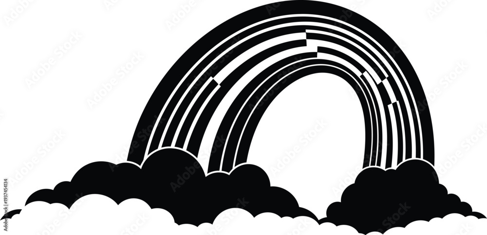 Obraz premium A whimsical black and white illustration of a rainbow arching over a bird