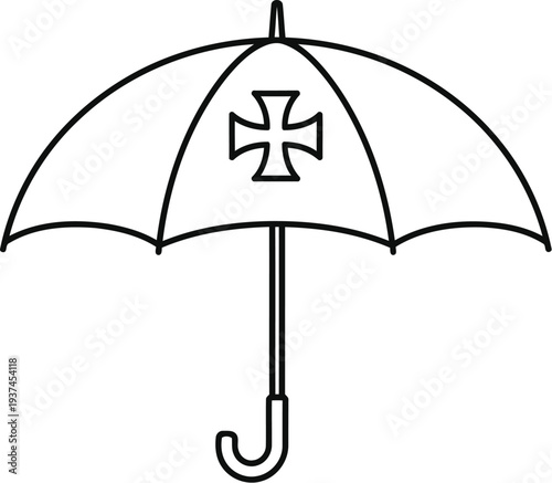 Historical umbrella featuring a distinctive religious symbol at its center