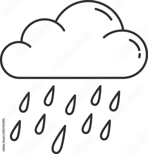A simple illustration of a cloud with falling raindrops in a minimalist style