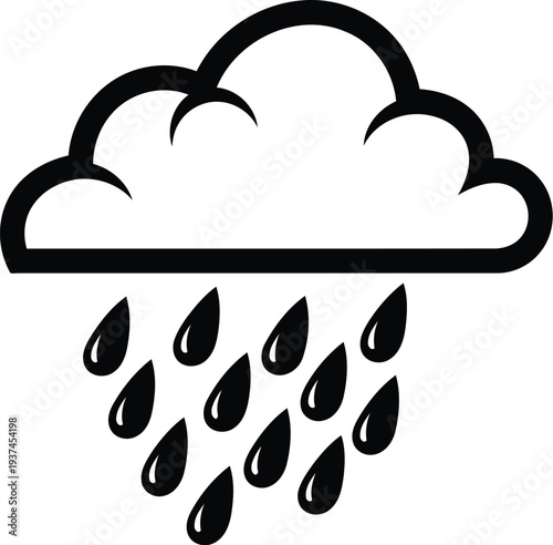 A depiction of a cloud releasing rain droplets onto the ground below.