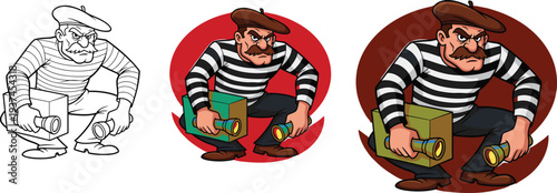burglar thief cartoon character sneaking with flashlight criminal mascot robbery concept vector illustration isolated funny bandit design