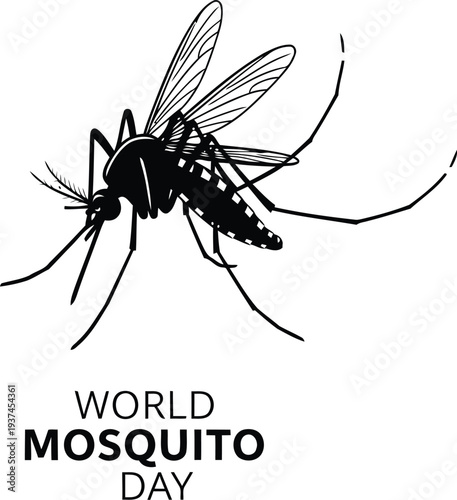 World mosquito day: a black and white illustration of a mosquito.