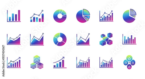 Collection of colorful business chart icons.