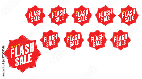 Flash Sale Red Discount Badge Set Promotional Sale Stickers for Marketing an E-commerce and business