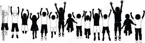 children silhouette jumping happy kids group playful childhood activity isolated vector illustration black shadow playful boys girls celebration
