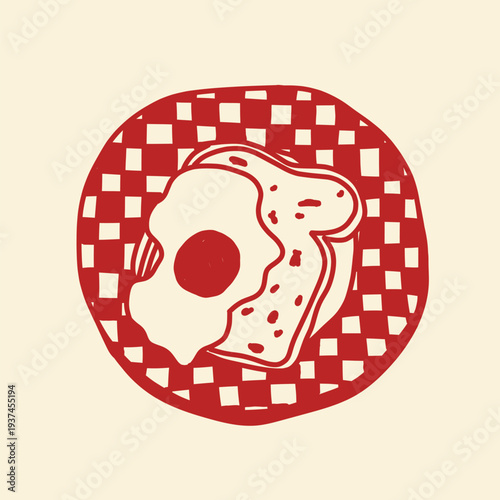 hand drawn breakfast fried egg and slice bread doodle illustration