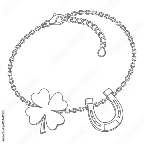 Lucky bracelet with horseshoe and clover charm good fortune symbol for jewelry design vector illustration isolated on transparent background