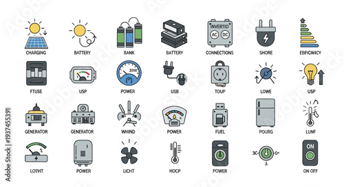 Collection of various technology icons.