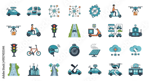 Collection of various transportation icons.